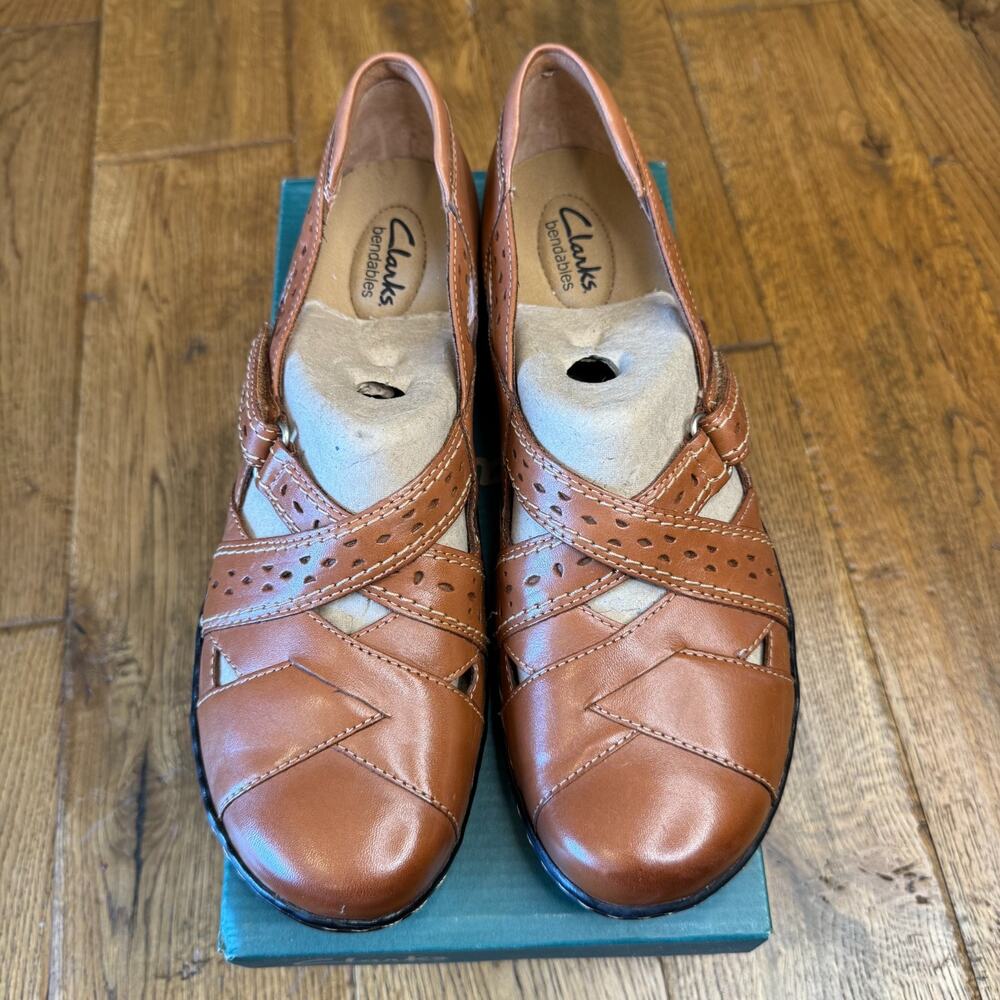 Clark Bendables Ashland Spin Brown "Tan" Leather Women’s 10N Adjustable Comfort - Picture 3 of 5